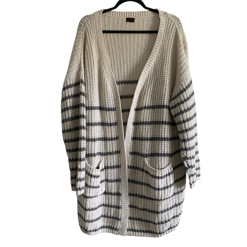 POL Cream and Black Striped Cardigan